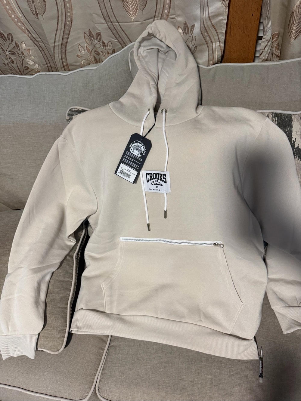 Crooks & Castles Men's Crewneck Hoodie in Light Beige